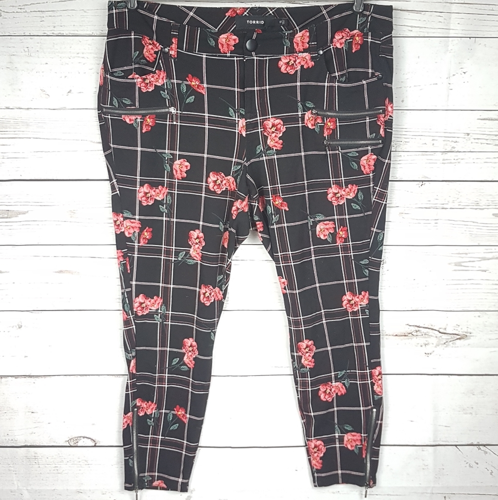Torrid 16 Plaid Multi Zip Floral Print Jeggings